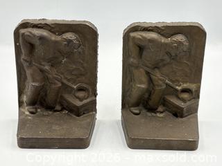 MaxSold Auction: Modern Brutalist Cast Brass Bookends of Male Foundry Worker. Circa 1940s - Oakville (Ontario, Canada) PARTNER MANAGED Estate Sale Online Auction - Lakeshore Road West