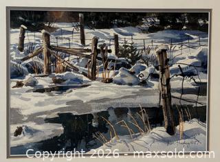 MaxSold Auction: Original Watercolour of Winter Creek Scene Signed by Canadian artist  by Ken Huxley - Oakville (Ontario, Canada) PARTNER MANAGED Estate Sale Online Auction - Lakeshore Road West