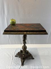 MaxSold Auction: Ornate Metal Pedestal Base with Rouge Griotte marble and Ormolu Square Table Top - Oakville (Ontario, Canada) PARTNER MANAGED Estate Sale Online Auction - Lakeshore Road West