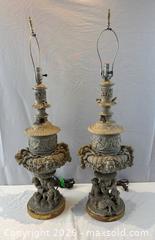 MaxSold Auction: Pair of Heavy Hand Painted Sculpture Lamps with Cherub Theme - Oakville (Ontario, Canada) PARTNER MANAGED Estate Sale Online Auction - Lakeshore Road West