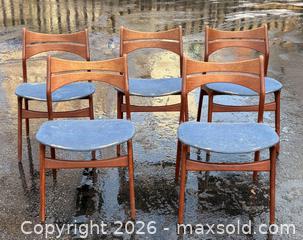 MaxSold Auction: Set of Erik Buch model 310 teak dining chairs with blue upholstery.  - Oakville (Ontario, Canada) PARTNER MANAGED Estate Sale Online Auction - Lakeshore Road West