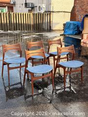 MaxSold Auction: Set of Erik Buch model 310 teak dining chairs with blue upholstery.  - Oakville (Ontario, Canada) PARTNER MANAGED Estate Sale Online Auction - Lakeshore Road West