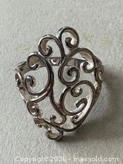 MaxSold Auction:  Sterling Silver Filigree Ring with a Scroll Design. Size 7.75 - Oakville (Ontario, Canada) PARTNER MANAGED Estate Sale Online Auction - Lakeshore Road West
