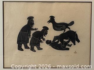MaxSold Auction: Stone cut Numbered Print, Titled "Sorcerers Against Sorcerers" Signed by artist by Helen Kalvak (1901 – 1984) - Oakville (Ontario, Canada) PARTNER MANAGED Estate Sale Online Auction - Lakeshore Road West