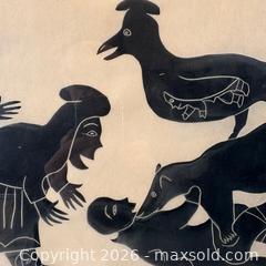 MaxSold Auction: Stone cut Numbered Print, Titled "Sorcerers Against Sorcerers" Signed by artist by Helen Kalvak (1901 – 1984) - Oakville (Ontario, Canada) PARTNER MANAGED Estate Sale Online Auction - Lakeshore Road West