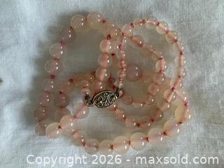MaxSold Auction: Vintage Hand-knotted Rose Quartz Beaded Necklace with Silver Clasp. - Oakville (Ontario, Canada) PARTNER MANAGED Estate Sale Online Auction - Lakeshore Road West