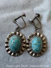 MaxSold Auction: Vintage Hand Crafted Sterling Silver Screw-Back Turquoise Earrings.  - Oakville (Ontario, Canada) PARTNER MANAGED Estate Sale Online Auction - Lakeshore Road West