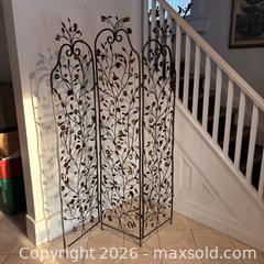 MaxSold Auction: Vintage Three-Panel Folding Wrought Iron Screen With Glass Accents in a Flower Motif - Oakville (Ontario, Canada) PARTNER MANAGED Estate Sale Online Auction - Lakeshore Road West