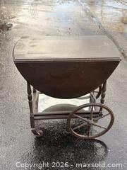 MaxSold Auction: Walnut Drop Leaf Tea Cart with Glass Serving Tray  - Oakville (Ontario, Canada) PARTNER MANAGED Estate Sale Online Auction - Lakeshore Road West