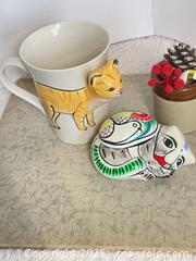 MaxSold Auction: Vintage 3D Cat Mug & Bohemian Hand Painted Ceramic Lying Cat Candy Holder  - Toronto (Ontario, Canada) SELLER MANAGED Reseller Online Auction - Bayview Avenue