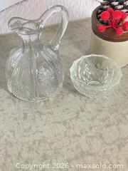MaxSold Auction: Vintage Pressed Glass Cooking Pouring Jar & Italian Pressed Glass Mini Spice Bowl - Toronto (Ontario, Canada) SELLER MANAGED Reseller Online Auction - Bayview Avenue