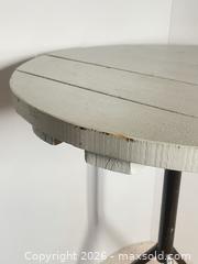 MaxSold Auction: Vintage Rustic Heavy Steal Base Pine Top Side Table 20” x 16” - Toronto (Ontario, Canada) SELLER MANAGED Reseller Online Auction - Bayview Avenue