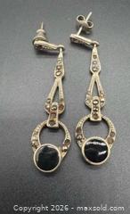 MaxSold Auction: Sterling silver onyx marcasite dangle earrings  - Markham (Ontario, Canada) SELLER MANAGED Downsizing Online Auction - Loring Crescent