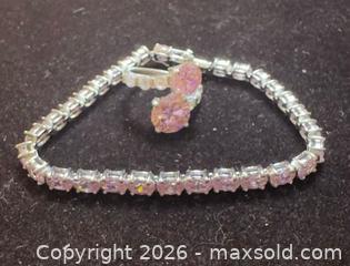MaxSold Auction: Sterling silver pink rose quartz bracelet & ring set  - Markham (Ontario, Canada) SELLER MANAGED Downsizing Online Auction - Loring Crescent