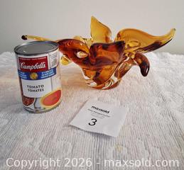 MaxSold Auction: Amber Glass Morfic Bowl - View Royal (British Columbia, Canada) SELLER MANAGED Downsizing Online Auction - Pheasant Lane