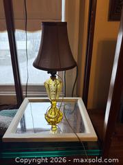 MaxSold Auction: Yellow whale oil lamp electric lamp etched  - Trenton (New Jersey, USA) SELLER MANAGED Moving Online Auction - Harrison Avenue