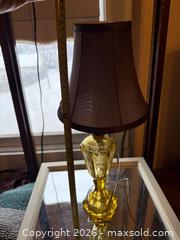 MaxSold Auction: Yellow whale oil lamp electric lamp etched  - Trenton (New Jersey, USA) SELLER MANAGED Moving Online Auction - Harrison Avenue