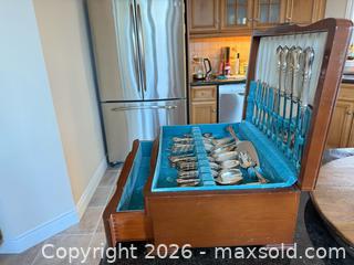 MaxSold Auction: Gorham “Strasbourg” Flatware Set (Sterling 925 / Silverplate) in Wooden Chest - Caledon (Ontario, Canada) SELLER MANAGED Estate Sale Online Auction - Reddington Drive
