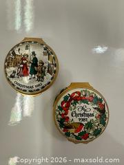 MaxSold Auction: A Pair of Halcyon Days Christmas Themed Enameled Pill Trinket Boxes - Toronto (Ontario, Canada) PARTNER MANAGED Estate Sale Online Auction - Edmond Avenue