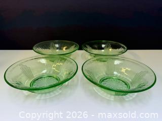 MaxSold Auction: Art Deco Green Depression Glass Bowls x4  - Toronto (Ontario, Canada) PARTNER MANAGED Estate Sale Online Auction - Edmond Avenue