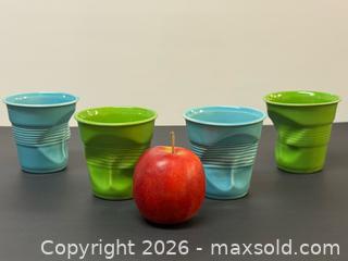MaxSold Auction: French Set of Revol Crumpled Cappuccino Pottery Cups in Blue + Green x4 - Toronto (Ontario, Canada) PARTNER MANAGED Estate Sale Online Auction - Edmond Avenue
