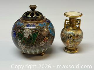 MaxSold Auction: Japanese Cloisonné Incense Burner + Small Satsuma Vase - Toronto (Ontario, Canada) PARTNER MANAGED Estate Sale Online Auction - Edmond Avenue