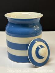 MaxSold Auction: Vintage T.G. Green Cornish Kitchen Ware Storage Jar with Blue and White Stripes - Toronto (Ontario, Canada) PARTNER MANAGED Estate Sale Online Auction - Edmond Avenue