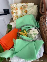 MaxSold Auction:  Basket of Vintage Sewing Patterns, Material, Emboidery Lot - Kingston (Ontario, Canada) PARTNER MANAGED Downsizing Online Auction - Burbrook Road