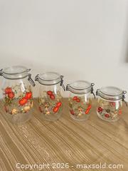 MaxSold Auction: Set of 4 Vintage Arc of France Glass Cannisters- "Harvest" Pattern - Kingston (Ontario, Canada) PARTNER MANAGED Downsizing Online Auction - Burbrook Road