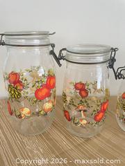 MaxSold Auction: Set of 4 Vintage Arc of France Glass Cannisters- "Harvest" Pattern - Kingston (Ontario, Canada) PARTNER MANAGED Downsizing Online Auction - Burbrook Road
