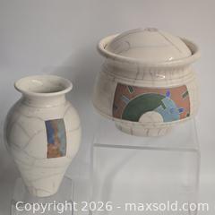 MaxSold Auction: Pair of Raku-Style Ceramic Vase and Lidded Jar - Toronto (Ontario, Canada) PARTNER MANAGED Downsizing Online Auction - Research Road (STORAGE)