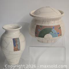 MaxSold Auction: Pair of Raku-Style Ceramic Vase and Lidded Jar - Toronto (Ontario, Canada) PARTNER MANAGED Downsizing Online Auction - Research Road (STORAGE)