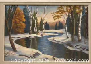 MaxSold Auction: D. Gibney – Winter River Landscape (Oil on Canvas) - Newmarket (Ontario, Canada) SELLER MANAGED Downsizing Online Auction -  Brimson Drive (STORAGE)