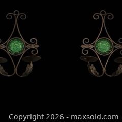 MaxSold Auction: Pair of Vintage Wrought Iron Candle Sconces with Green Glass Medallions - Newmarket (Ontario, Canada) SELLER MANAGED Downsizing Online Auction -  Brimson Drive (STORAGE)