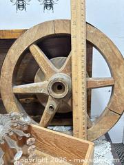 MaxSold Auction:  Antique Chandelier crown, wheel/pulley & wooden tray — 12–16 in - Gull Lake (Alberta, Canada) SELLER MANAGED Reseller Online Auction -  Stuart Avenue