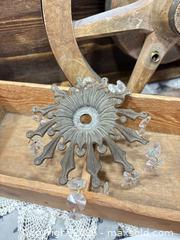 MaxSold Auction:  Antique Chandelier crown, wheel/pulley & wooden tray — 12–16 in - Gull Lake (Alberta, Canada) SELLER MANAGED Reseller Online Auction -  Stuart Avenue
