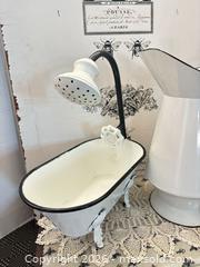 MaxSold Auction: Enamel Pitcher & Mini Clawfoot Tub Shower Prop (White/Black Trim) - Gull Lake (Alberta, Canada) SELLER MANAGED Reseller Online Auction -  Stuart Avenue