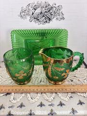 MaxSold Auction: Green Delaware Carnival Glass Set — Creamer, Tumbler & Relish Tray - Gull Lake (Alberta, Canada) SELLER MANAGED Reseller Online Auction -  Stuart Avenue