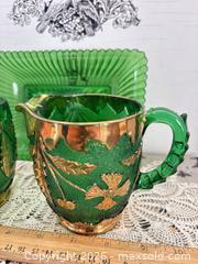 MaxSold Auction: Green Delaware Carnival Glass Set — Creamer, Tumbler & Relish Tray - Gull Lake (Alberta, Canada) SELLER MANAGED Reseller Online Auction -  Stuart Avenue