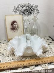 MaxSold Auction: Milk Glass Brides Basket, Glass Bottle with Stopper & Cabinet Card - Gull Lake (Alberta, Canada) SELLER MANAGED Reseller Online Auction -  Stuart Avenue