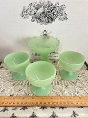 MaxSold Auction: Vintage Dominion Glass Dessert Cups, Pressed Ribbed Pattern, Set of 3 plus candy dish  - Gull Lake (Alberta, Canada) SELLER MANAGED Reseller Online Auction -  Stuart Avenue