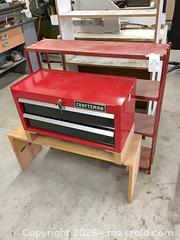 MaxSold Auction: Craftsman 2-Drawer Red Top Tool Chest with Red Metal Shelving - Glendale (California, USA) PARTNER MANAGED Downsizing Online Auction - Raymond Avenue