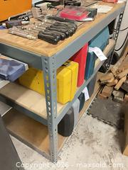 MaxSold Auction: Metal Frame Workbench with Plywood Shelves, 3 Tiers + Top - Glendale (California, USA) PARTNER MANAGED Downsizing Online Auction - Raymond Avenue