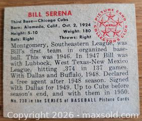 MaxSold Auction: 1950 Bill Serena baseball card - Gloucester (Massachusetts, USA) SELLER MANAGED Downsizing Online Auction - Kondelin Road