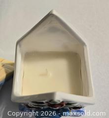 MaxSold Auction: White Ceramic Birdhouse Candle with Blue Trim and Floral Motif - New Westminster (British Columbia, Canada) SELLER MANAGED Reseller Online Auction - Canfor Avenue
