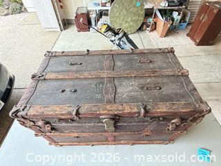 MaxSold Auction: Antique Travel Chest w/ Metal Hardware - Lincoln (California, USA) PARTNER MANAGED Moving Online Auction - Tiger Lily Lane