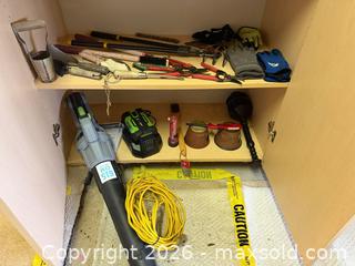 MaxSold Auction: Garage Gold: Yard & Tool Cabinet Bundle (Garden Gloves, Hand Tools and Cordless Leaf Blower) - Lincoln (California, USA) PARTNER MANAGED Moving Online Auction - Tiger Lily Lane