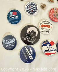 MaxSold Auction: Pieces of Flair - Vintage Political Campaign Buttons & Lapel Pins - Lincoln (California, USA) PARTNER MANAGED Moving Online Auction - Tiger Lily Lane