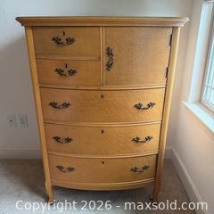 MaxSold Auction: Vintage Birds Eye Maple Tall Boy Dresser - Lincoln (California, USA) PARTNER MANAGED Moving Online Auction - Tiger Lily Lane
