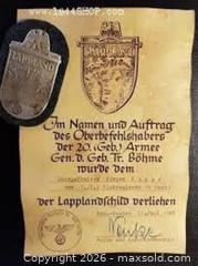 MaxSold Auction: Lappland Schield WWII Decoration - Saanich (British Columbia, Canada) SELLER MANAGED Downsizing Online Auction - Colquitz Avenue